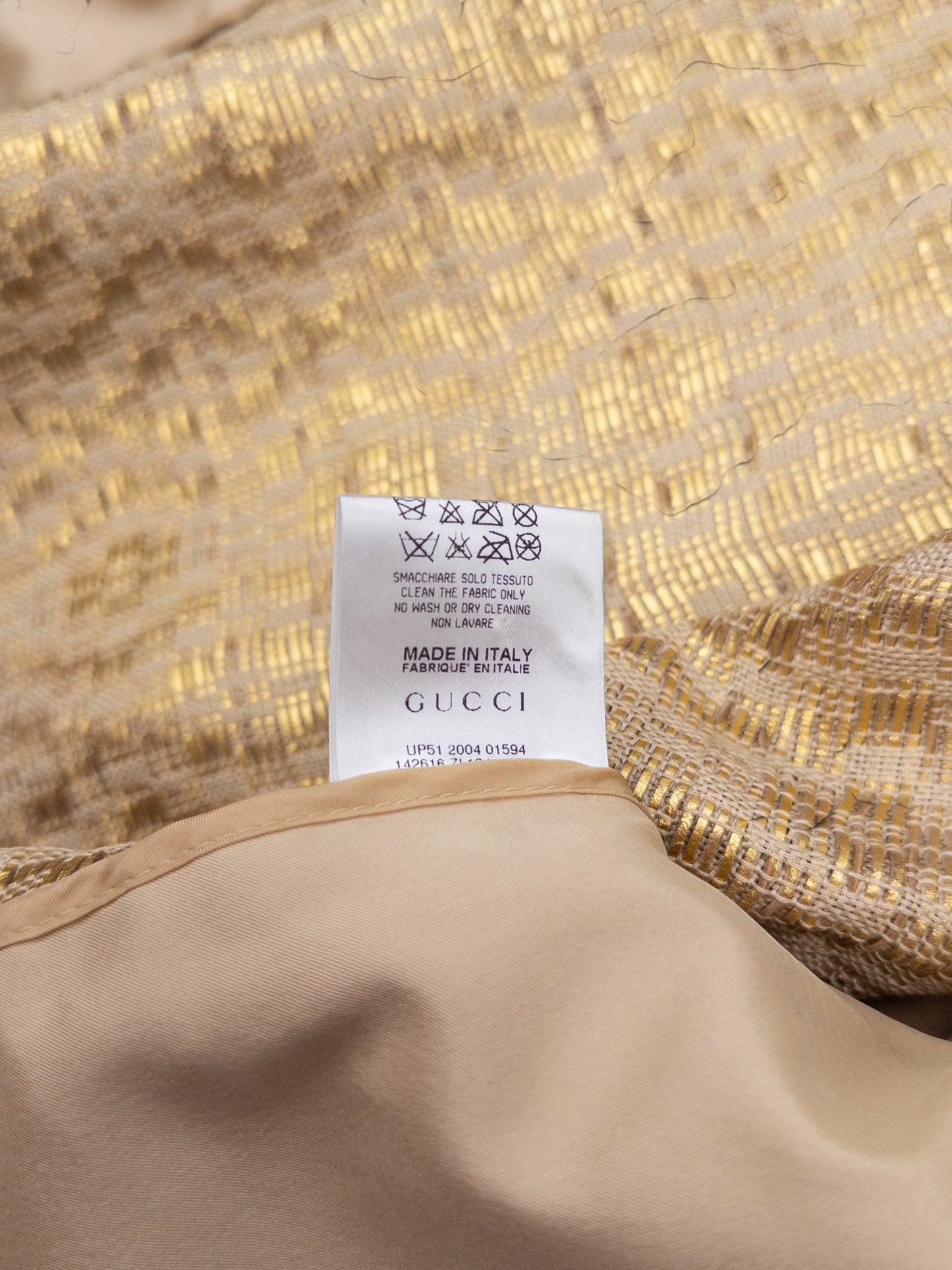 Gucci by Tom Ford SS04 Gold-Colored Woven Leather Biker Jacket – composition label