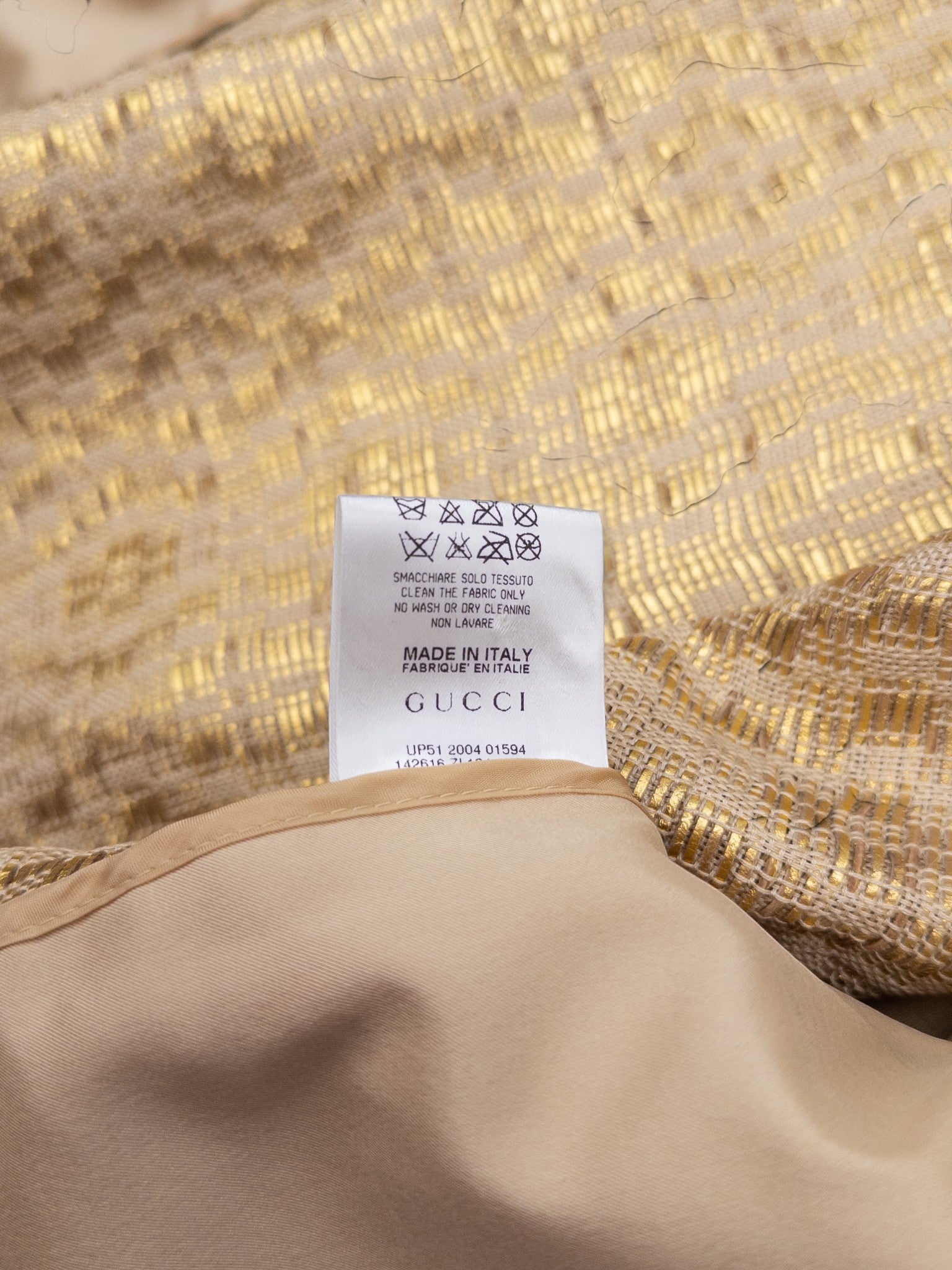 Gucci by Tom Ford SS04 Gold-Colored Woven Leather Biker Jacket – composition label