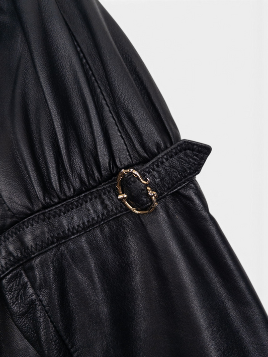 Roberto Cavalli 2000s Fur Trim Stitched Leather Jacket – shoulder tab detail