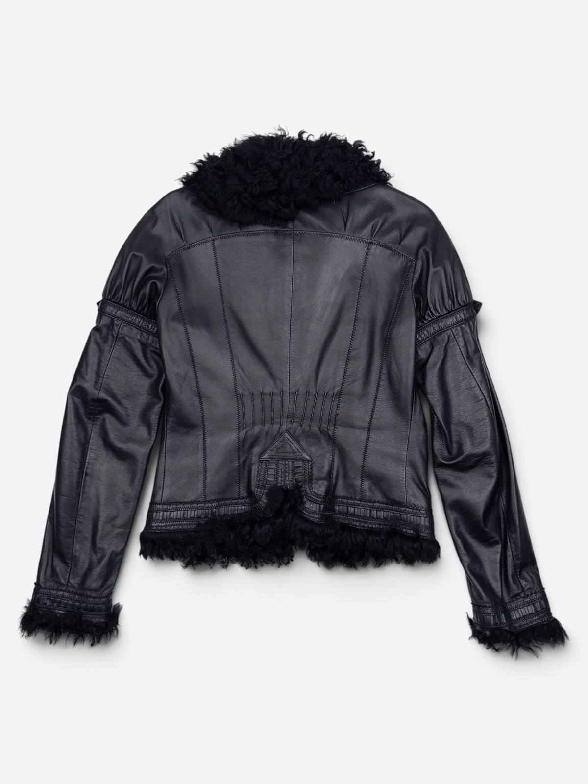 Roberto Cavalli 2000s Fur Trim Stitched Leather Jacket – back view