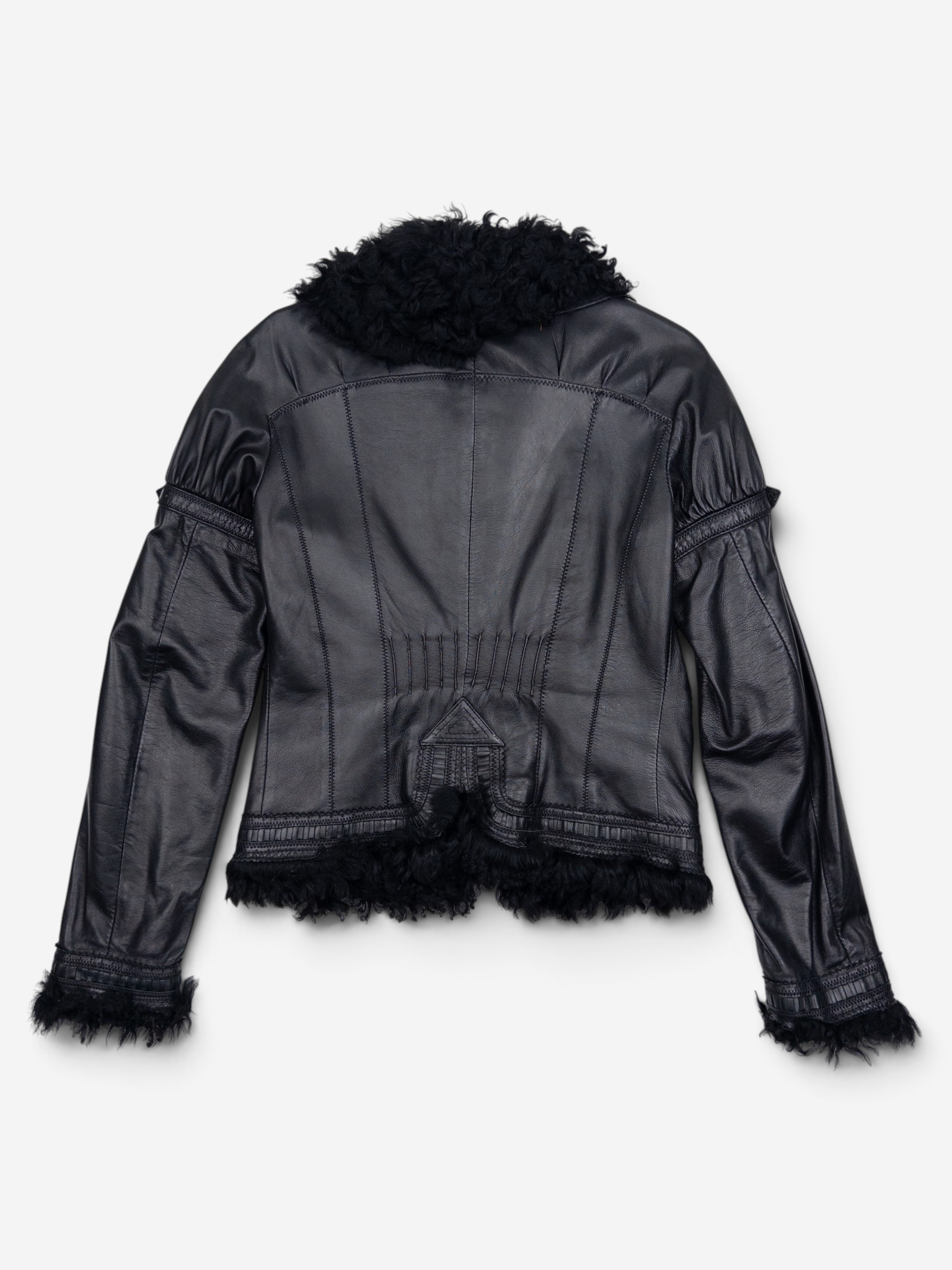 Roberto Cavalli 2000s Fur Trim Stitched Leather Jacket – back view