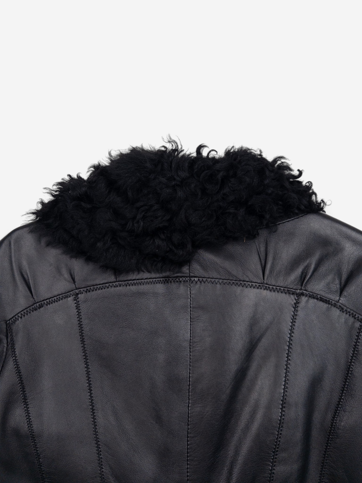 Roberto Cavalli 2000s Fur Trim Stitched Leather Jacket – back collar detail