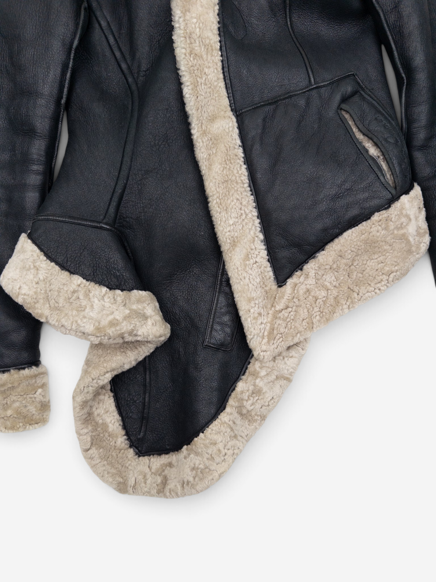 Rick Owens AW11 ‘Limo’ Reversible Scooped Shearling Leather Jacket – scooped front panel detail