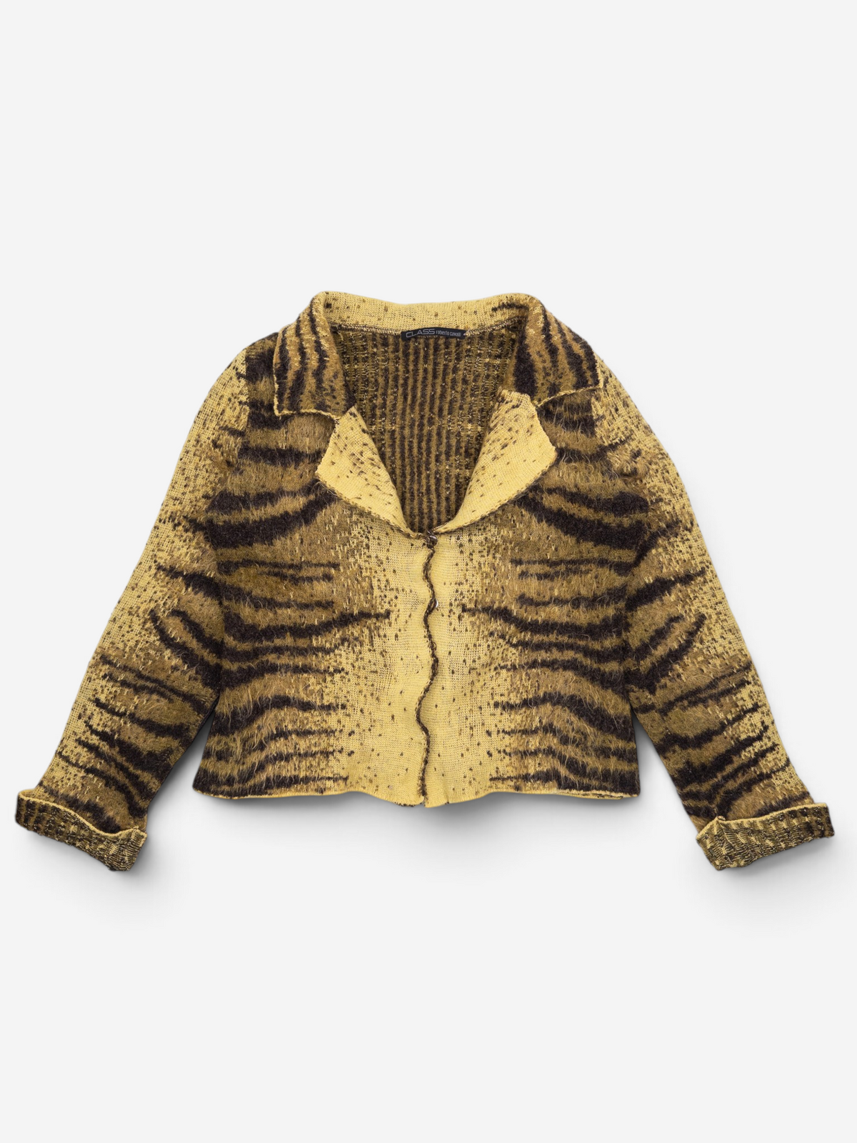Roberto Cavalli AW02 Fuzzy Safari Tiger Print Cardigan Jacket – front view