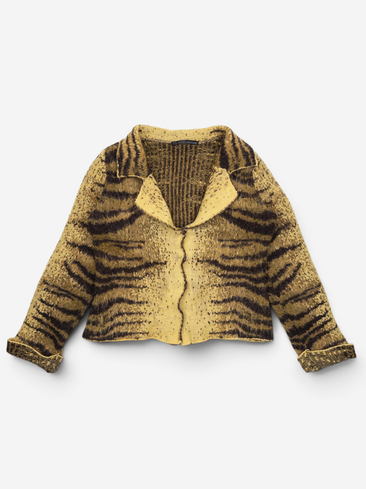 Roberto Cavalli AW02 Fuzzy Safari Tiger Print Cardigan Jacket – front view