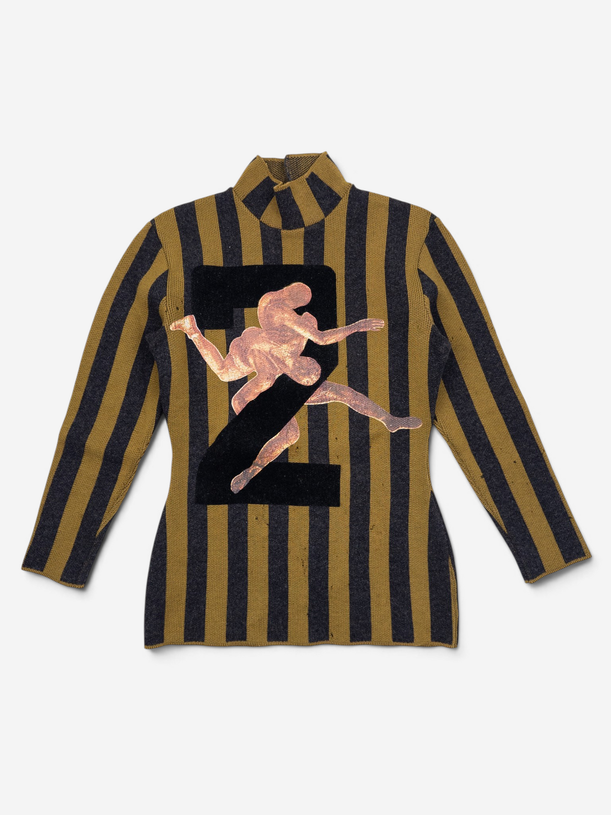 Jean Paul Gaultier AW86 Striped Number 2 Wrestler Mockneck Sweater – front view