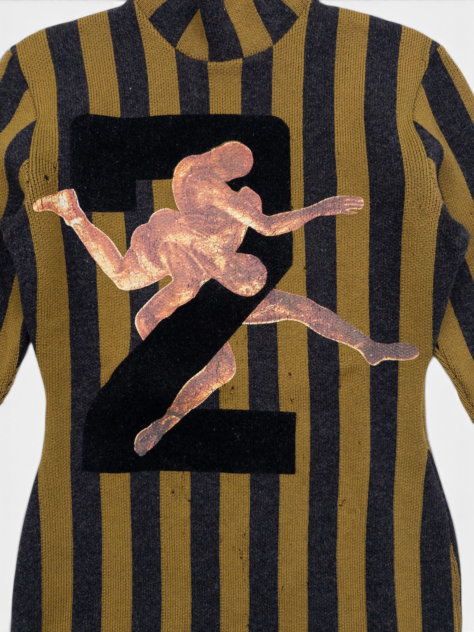 Jean Paul Gaultier AW86 Striped Number 2 Wrestler Mockneck Sweater – wrestler applique detail