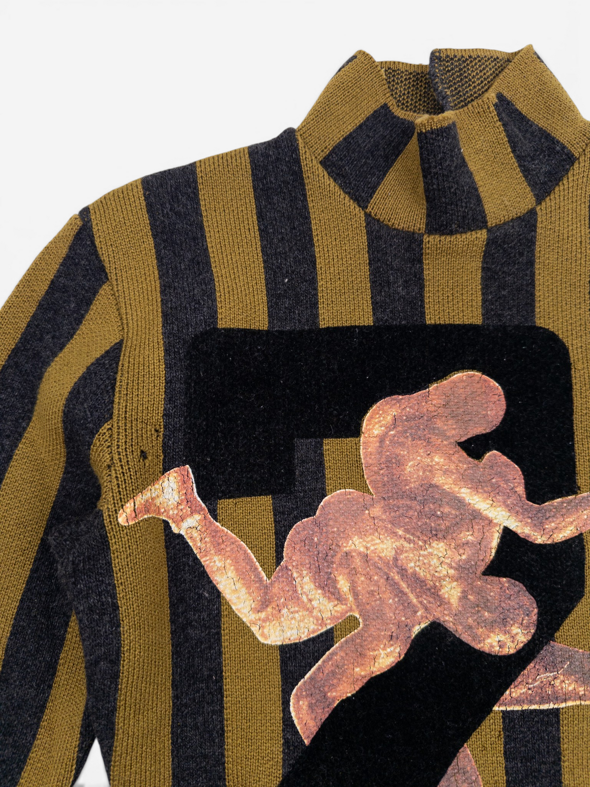 Jean Paul Gaultier AW86 Striped Number 2 Wrestler Mockneck Sweater – mockneck detail