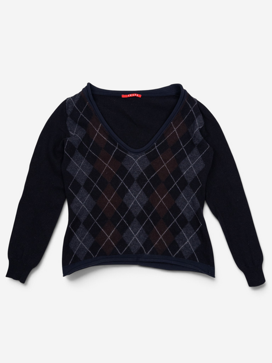 Prada AW03 Argyle V-Neck Knit Sweater – front view