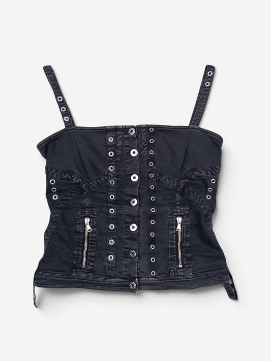 Dolce Gabbana 2000s 3-Piece Bondage Denim Bustier Set – bustier front view