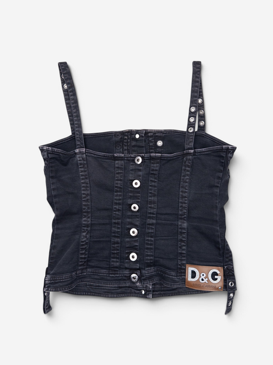 Dolce Gabbana 2000s 3-Piece Bondage Denim Bustier Set – bustier back view