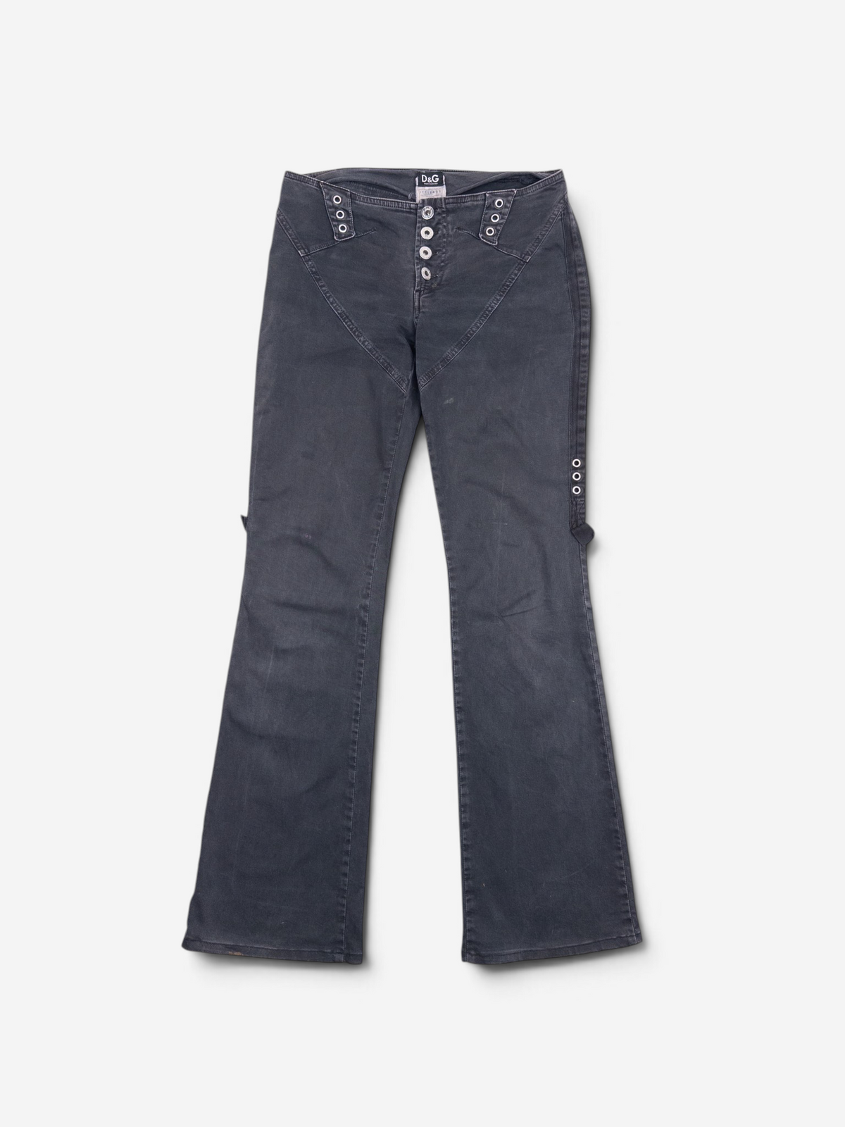 Dolce Gabbana 2000s 3-Piece Bondage Denim Bustier Set – trouser front view