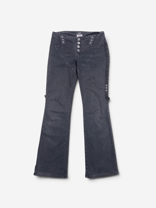 Dolce Gabbana 2000s 3-Piece Bondage Denim Bustier Set – trouser front view