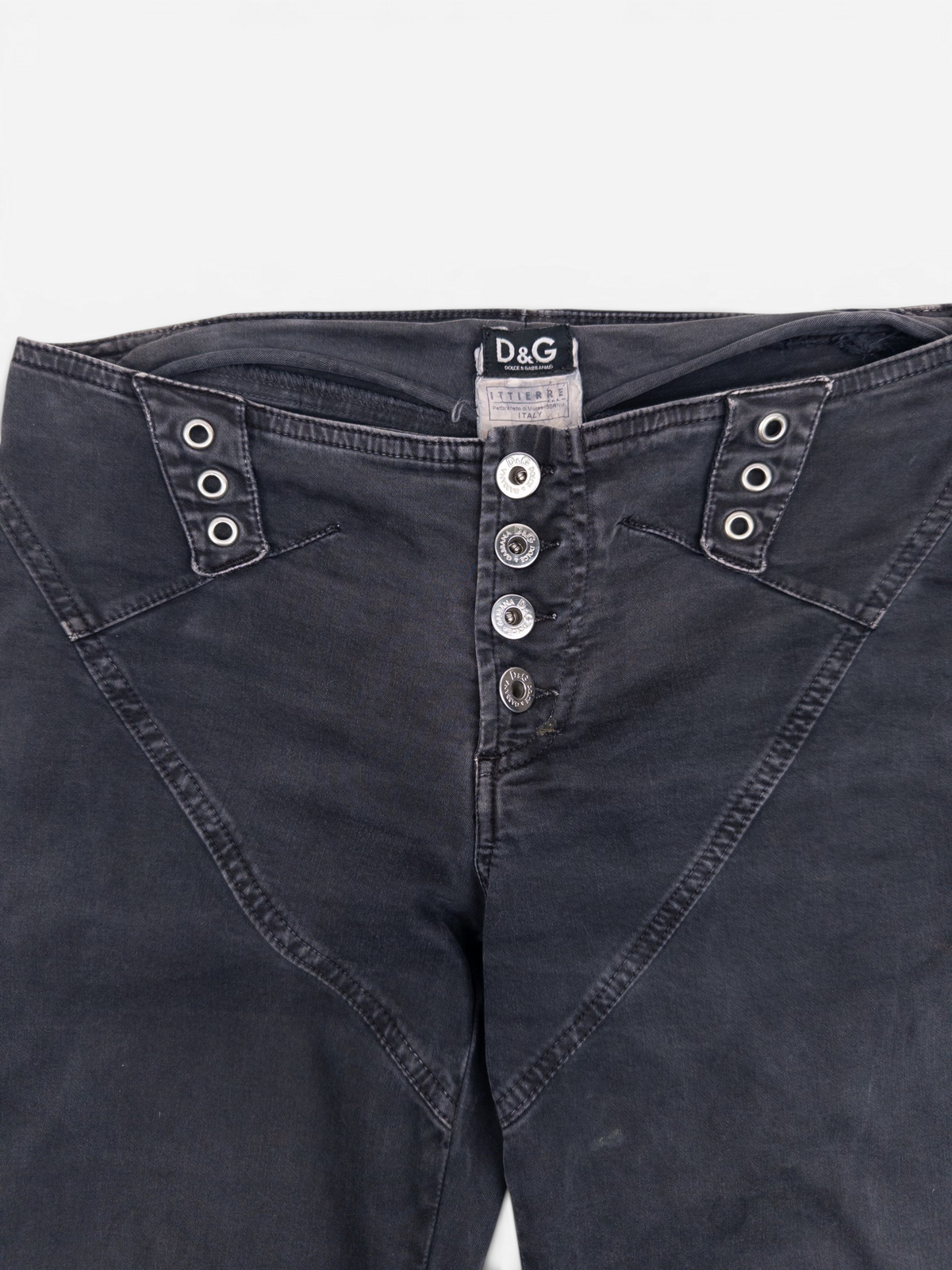 Dolce Gabbana 2000s 3-Piece Bondage Denim Bustier Set – trouser waistband detail