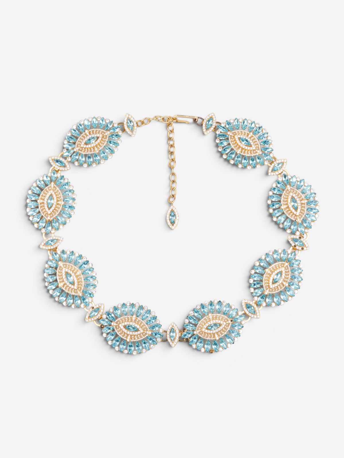 Dolce & Gabbana 2000s Turquoise Swarovski Crystal Gold-Colored Metal Chain Belt – front view