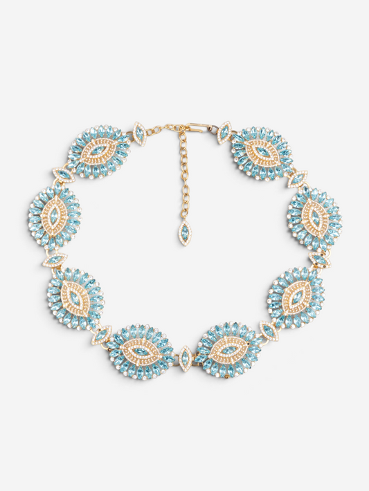 Dolce & Gabbana 2000s Turquoise Swarovski Crystal Gold-Colored Metal Chain Belt – front view