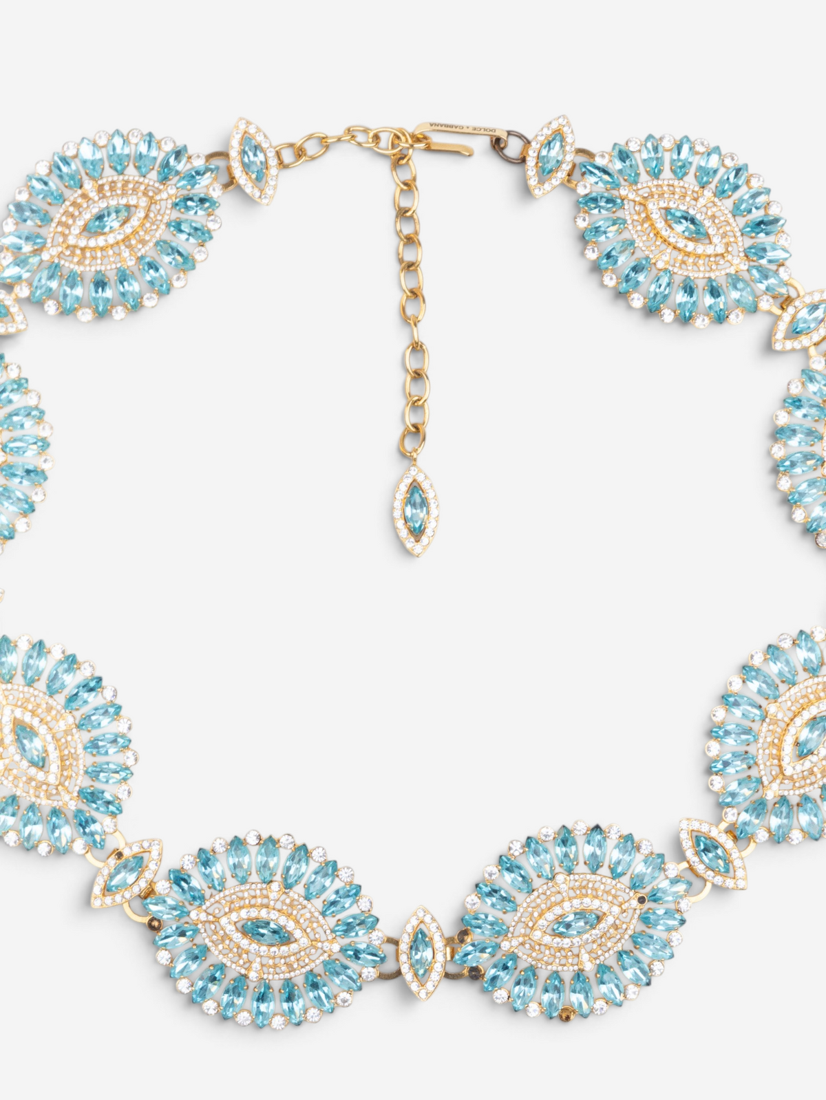 Dolce & Gabbana 2000s Turquoise Swarovski Crystal Gold-Colored Metal Chain Belt – photo 2
