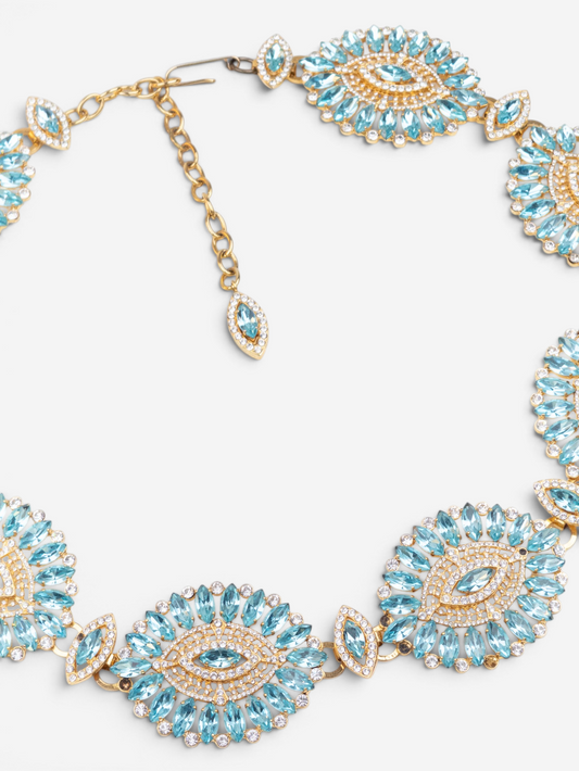 Dolce & Gabbana 2000s Turquoise Swarovski Crystal Gold-Colored Metal Chain Belt – photo 3