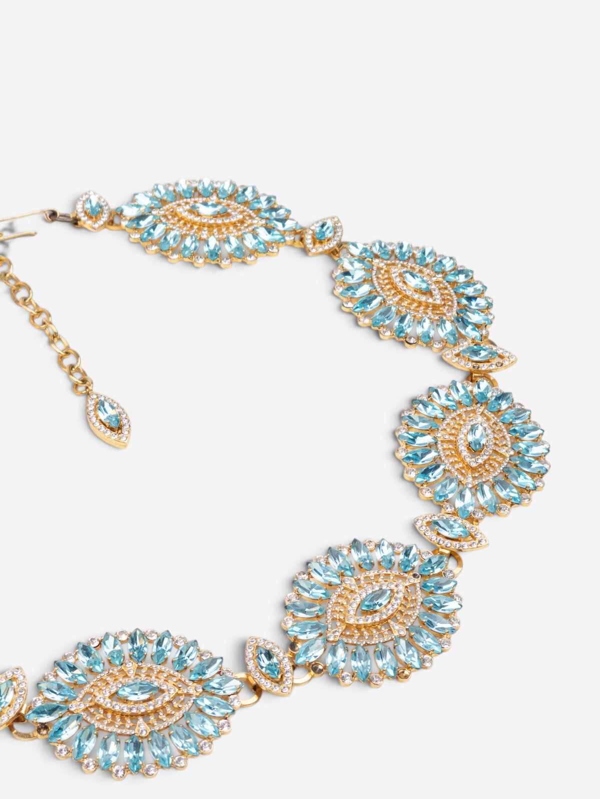 Dolce & Gabbana 2000s Turquoise Swarovski Crystal Gold-Colored Metal Chain Belt – photo 6