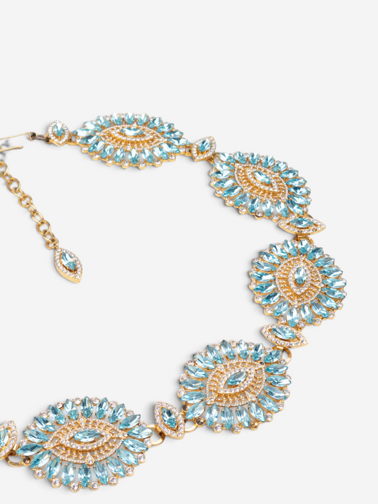 Dolce & Gabbana 2000s Turquoise Swarovski Crystal Gold-Colored Metal Chain Belt – photo 6