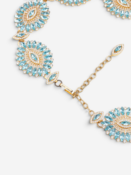 Dolce & Gabbana 2000s Turquoise Swarovski Crystal Gold-Colored Metal Chain Belt – photo 7