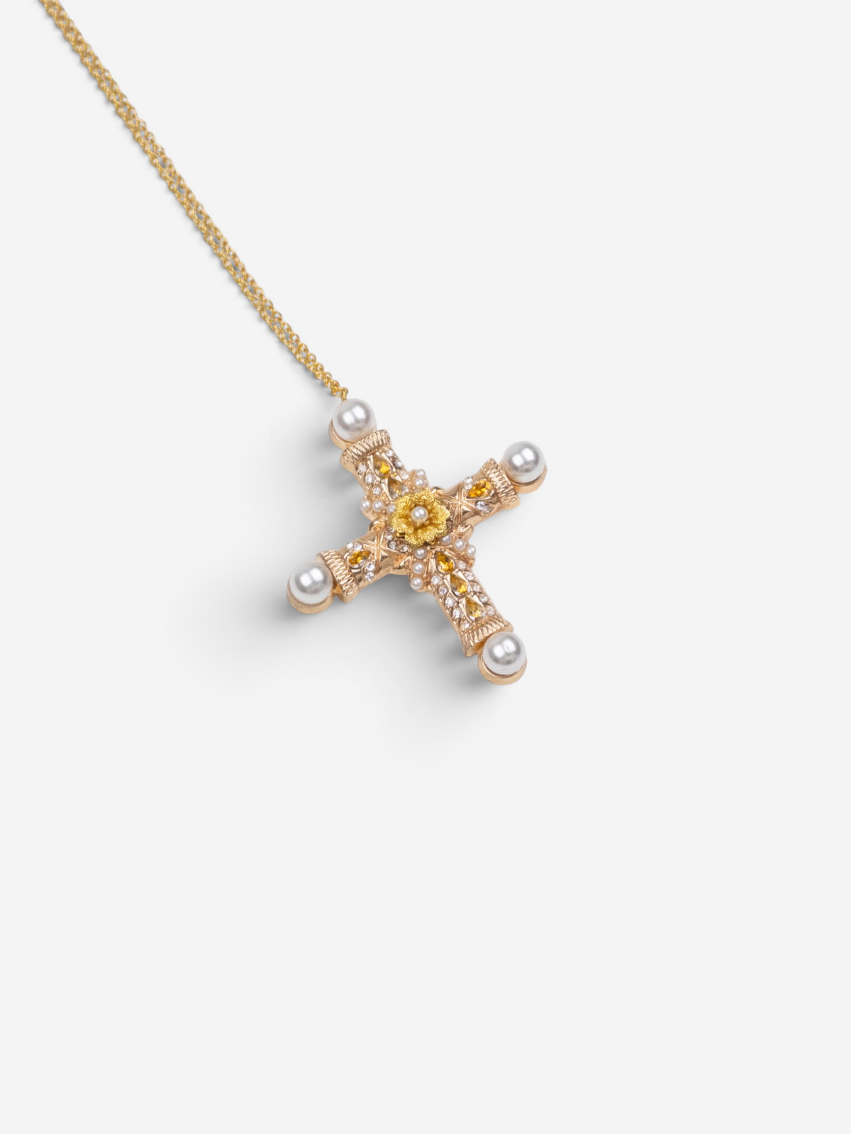 Dolce & Gabbana 2000s Gold-Colored Pearl Cross Necklace – photo 2