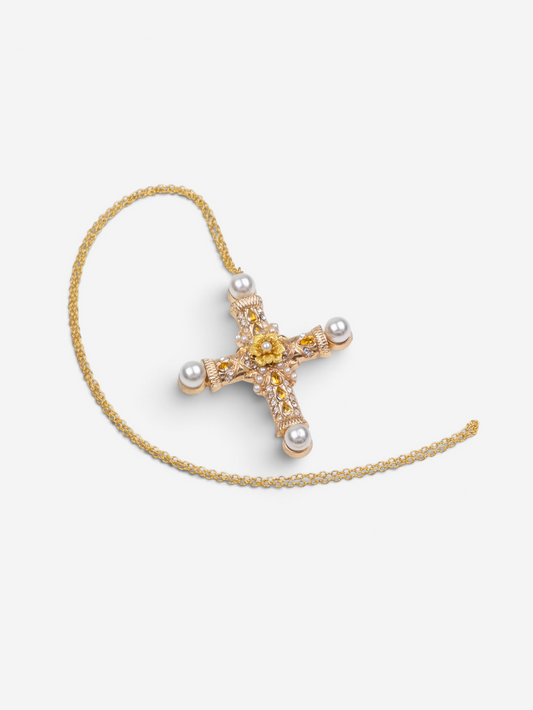 Dolce & Gabbana 2000s Gold-Colored Pearl Cross Necklace – photo 3