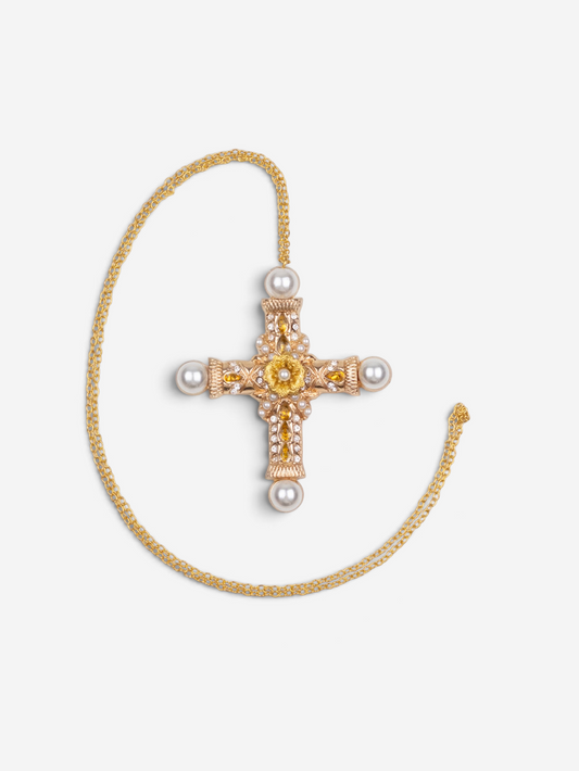 Dolce & Gabbana 2000s Gold-Colored Pearl Cross Necklace – photo 4