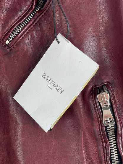 Balmain AW13 Decarnin Oxblood Biker Leather Jacket