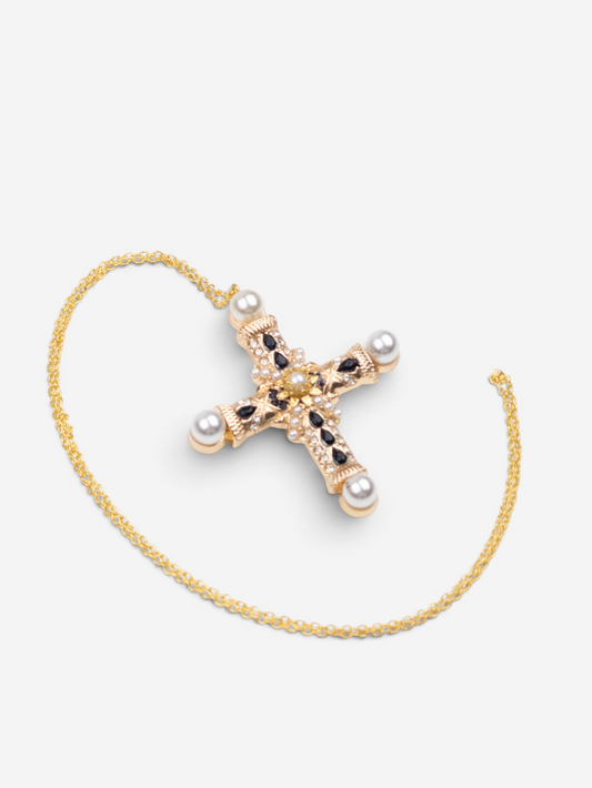 Dolce & Gabbana 2000s Gold-Colored Pearl Cross Necklace – photo 3