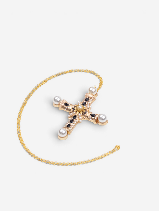 Dolce & Gabbana 2000s Gold-Colored Pearl Cross Necklace – photo 4