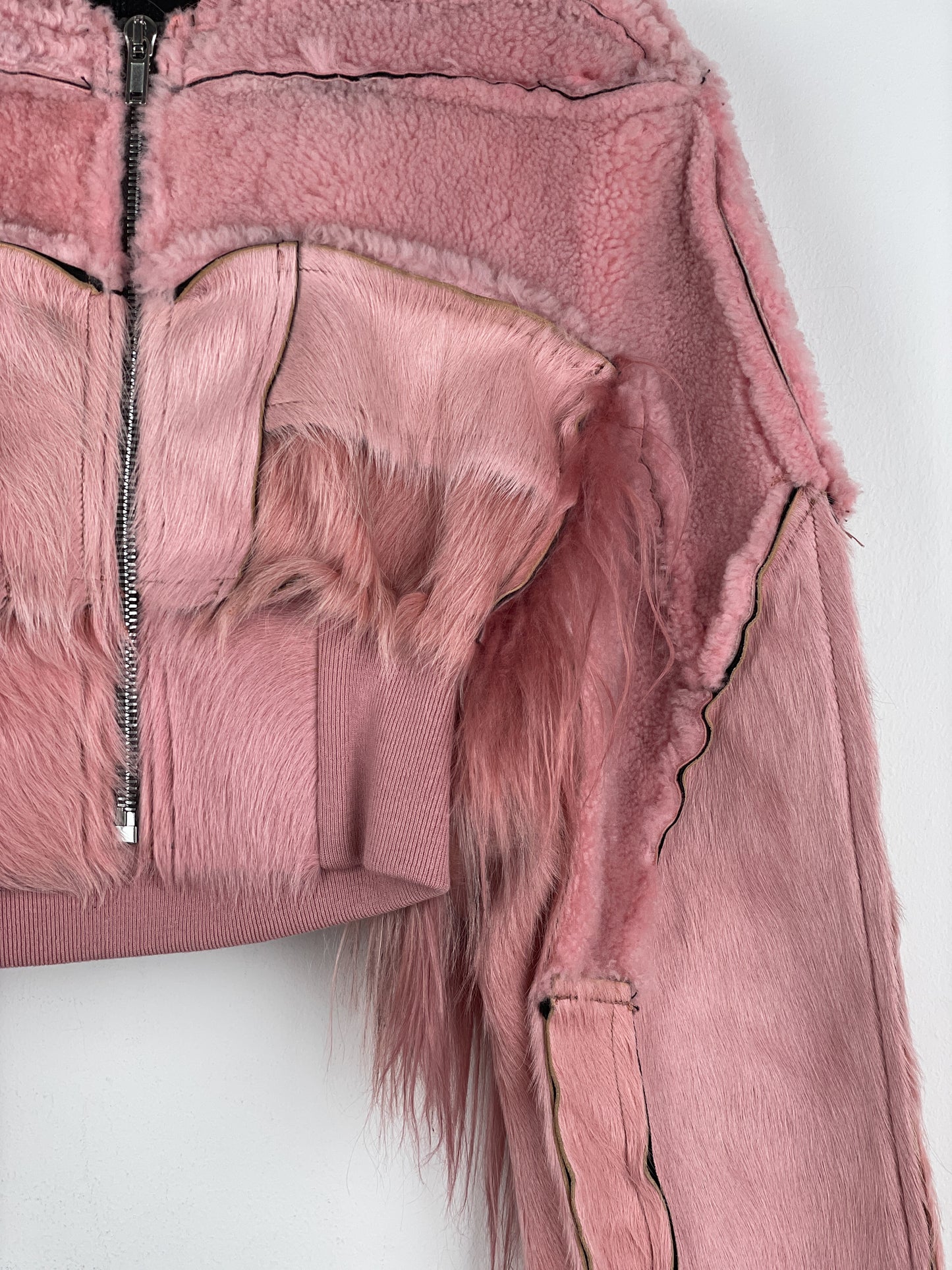 Rick Owens AW22 'Strobe' Cropped Collage Pony Hair Fur Bomber Jacket