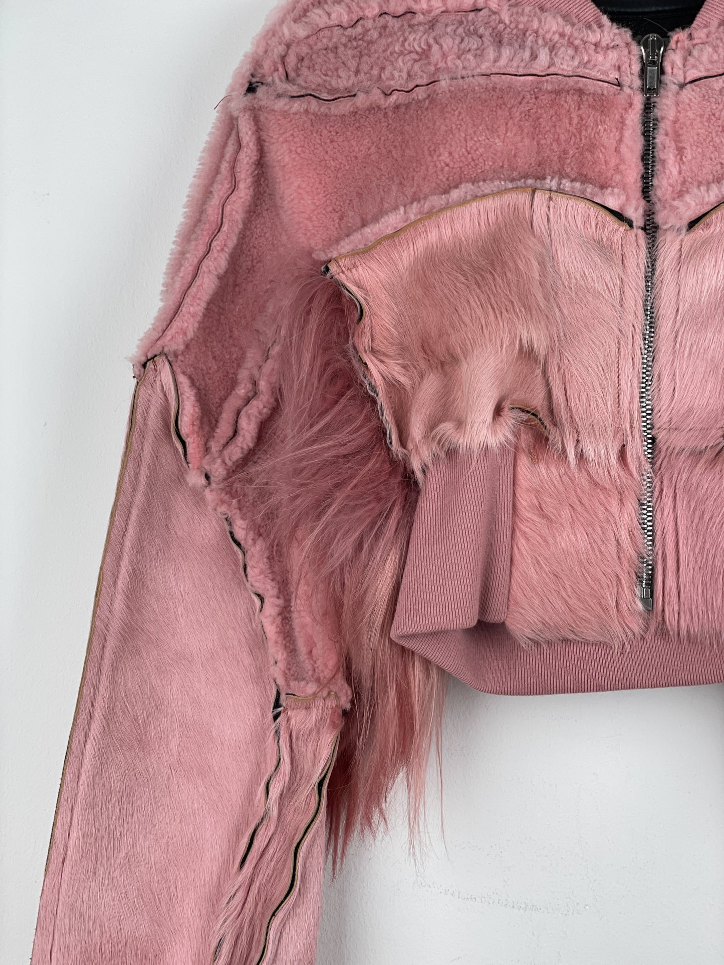 Rick Owens AW22 'Strobe' Cropped Collage Pony Hair Fur Bomber Jacket