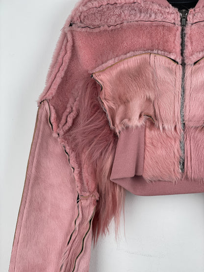Rick Owens AW22 'Strobe' Cropped Collage Pony Hair Fur Bomber Jacket
