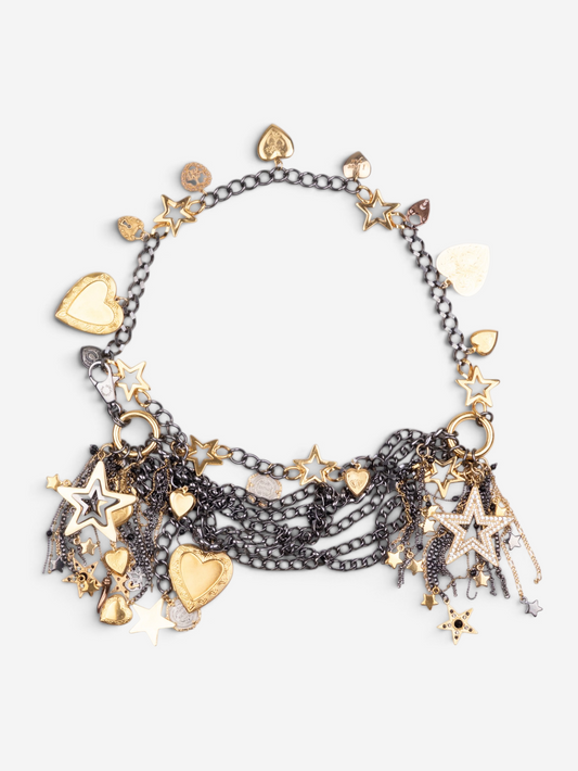 Dolce & Gabbana 2000s Multi-Chain Hearts & Stars Charm Statement Necklace – front view