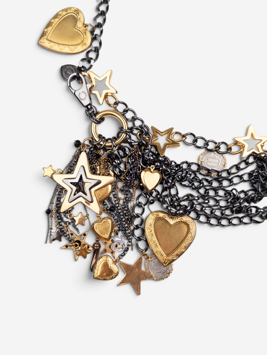 Dolce & Gabbana 2000s Multi-Chain Hearts & Stars Charm Statement Necklace – photo 7