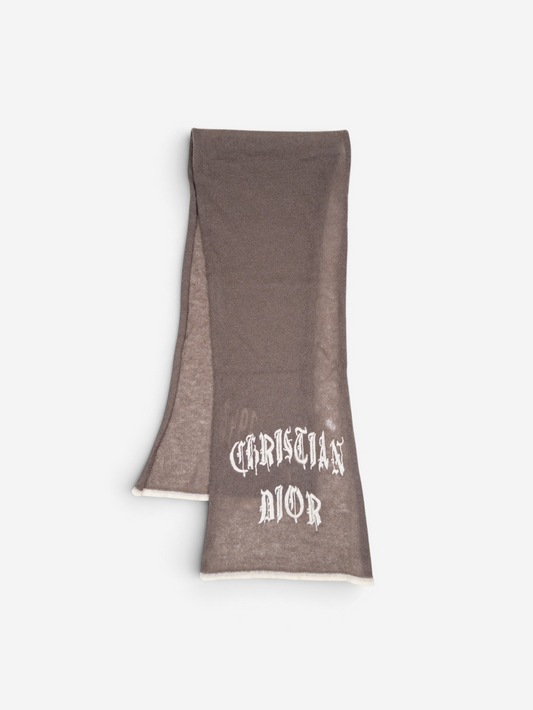 Dior by Galliano SS02 Fuzzy ‘Gothic’ Logo Embroidery Scarf – front view