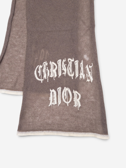 Dior by Galliano SS02 Fuzzy ‘Gothic’ Logo Embroidery Scarf – photo 2