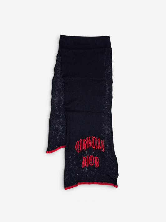 Dior by Galliano SS02 Fuzzy ‘Gothic’ Logo Embroidery Scarf – front view
