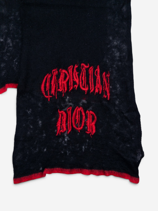 Dior by Galliano SS02 Fuzzy ‘Gothic’ Logo Embroidery Scarf – photo 2