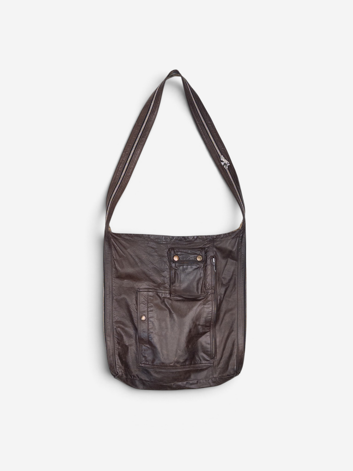 Dries van Noten Leather Backzip Cargo Crossbody Bag – front view
