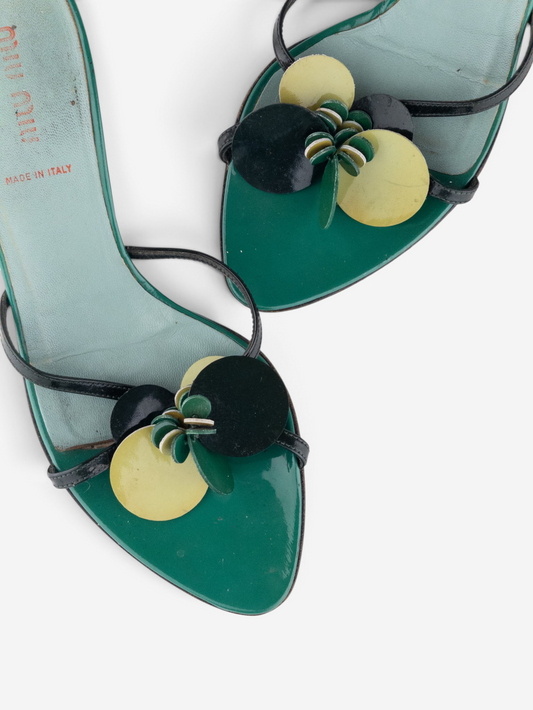 Miu Miu SS03 Foresta Sequin Strappy Sandal Mule Kitten Heels – sequin detail