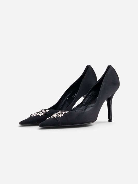 Dior by Galliano AW04 ‘I Love Dior’ Rhinestone Velvet Pump Heels – front view