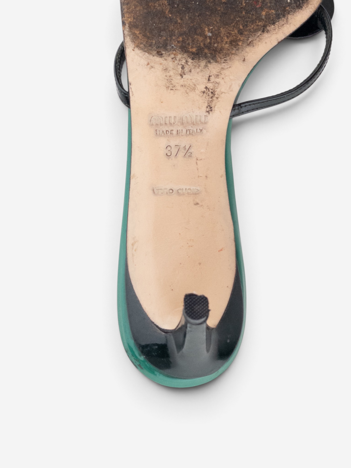 Miu Miu SS03 Foresta Sequin Strappy Sandal Mule Kitten Heels – sole detail