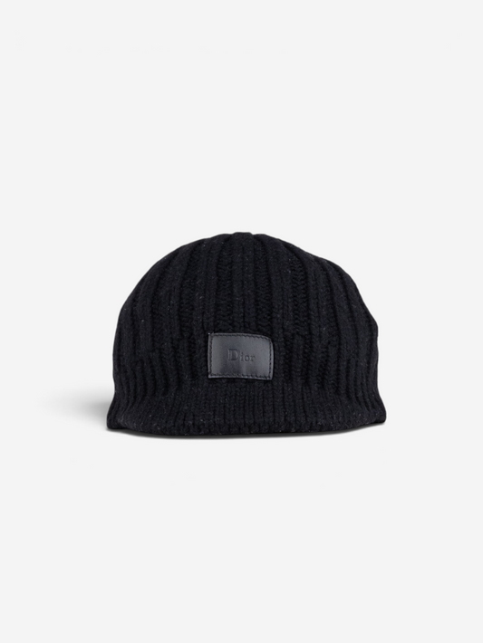Dior Homme Leather Logo Patch Visor Knit Beanie – front view