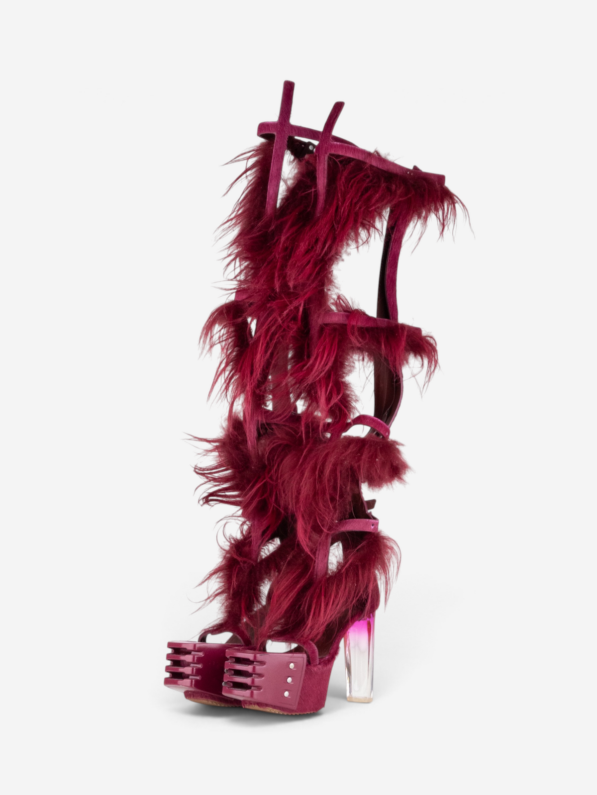 Rick Owens SS23 'EDFU' Pony Hair Spartan Wader Kiss Heel Boots – front view