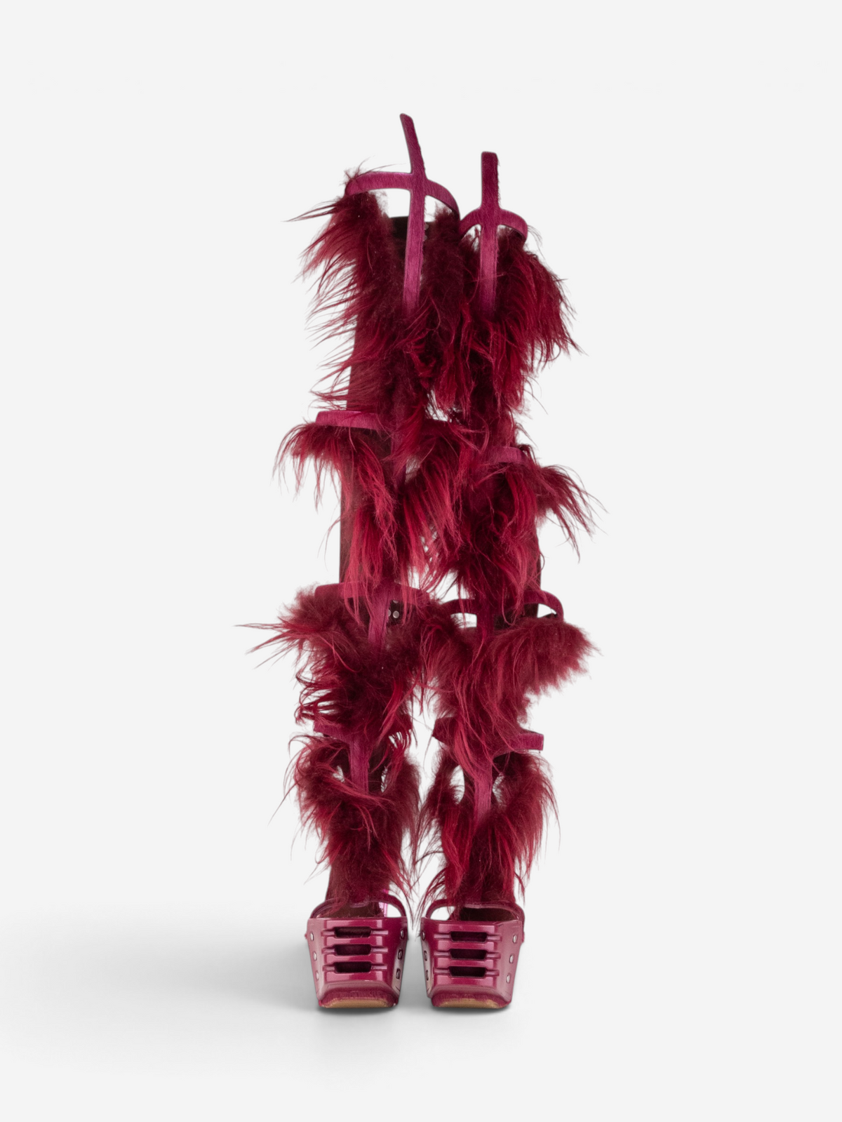 Rick Owens SS23 'EDFU' Pony Hair Spartan Wader Kiss Heel Boots