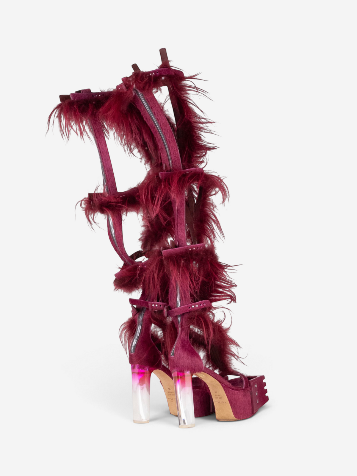Rick Owens SS23 'EDFU' Pony Hair Spartan Wader Kiss Heel Boots – side view