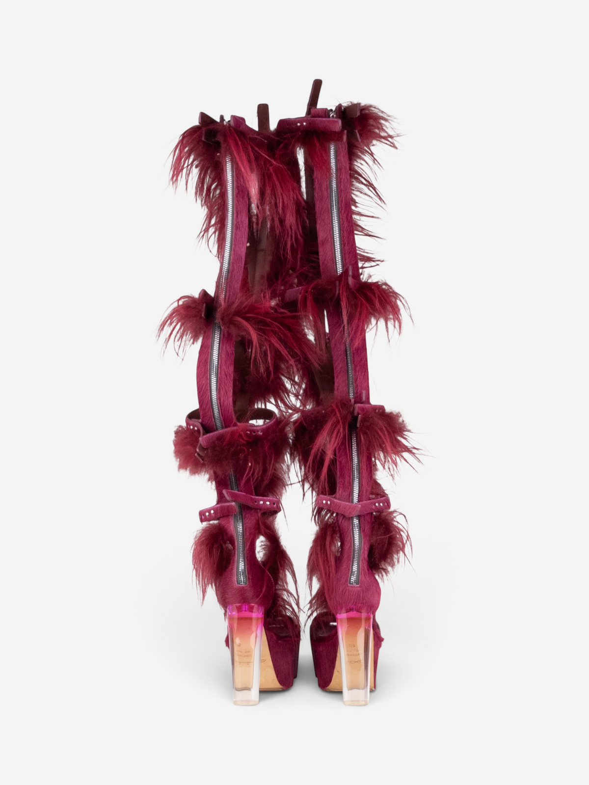 Rick Owens SS23 'EDFU' Pony Hair Spartan Wader Kiss Heel Boots – back view