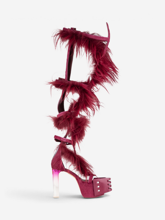 Rick Owens SS23 'EDFU' Pony Hair Spartan Wader Kiss Heel Boots – side view